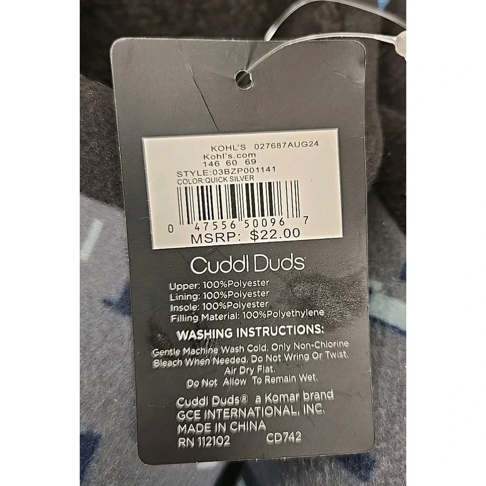 Cuddl Duds Slippers Boys Size Large (5-6) Black Gray Printed Glitch Fleece NEW